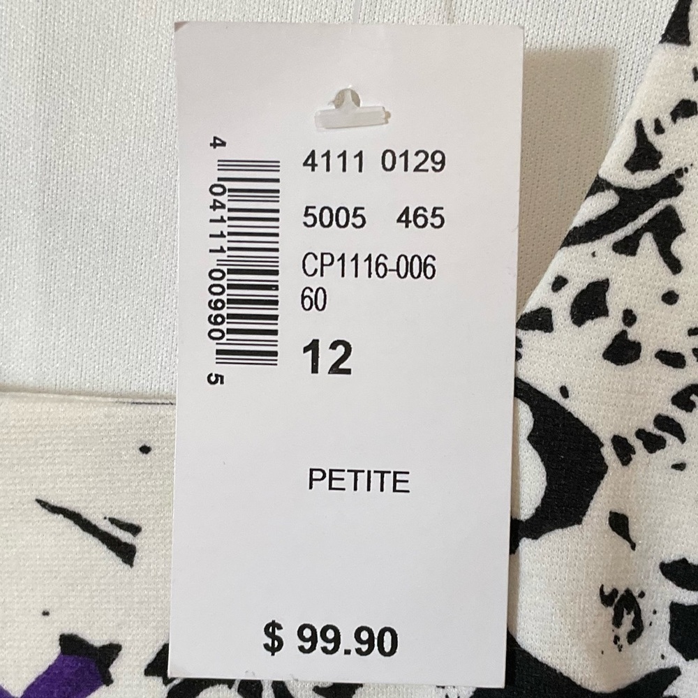 NWT Cleo Petites Floral Shift Dress Black White Purple Women’s 12P - Picture 12 of 12